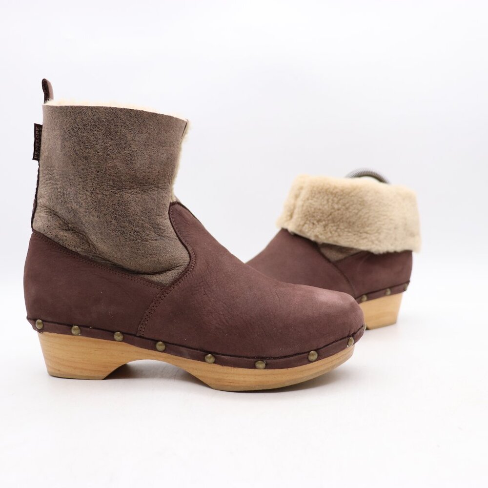 Anthropologie Penelope Chilvers Women's EU 36 Brown Leather Shearling Clog Boots